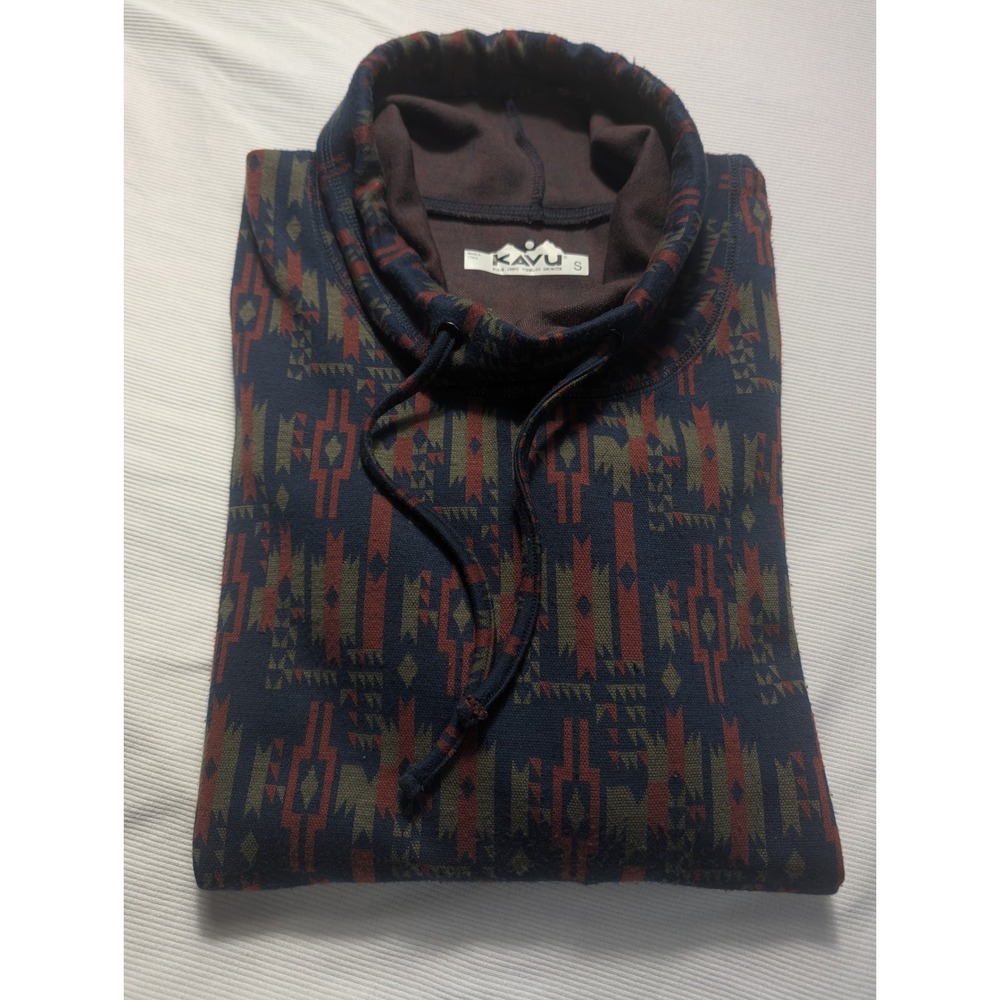 KAVU Womens Small Cowl Neck Pullover Southwestern Print Thumbhole Long Sleeve